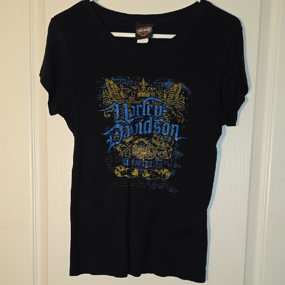 Harley-Davidson Black Tee with Blue and Gold Design Tifton Georgia